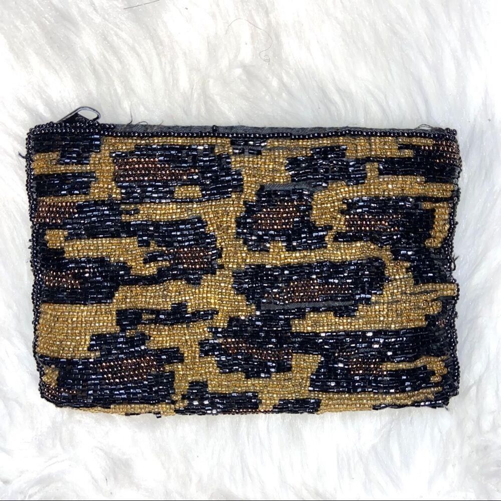 Neiman Marcus Beaded Coin Mini Bag Purse Black Gold !